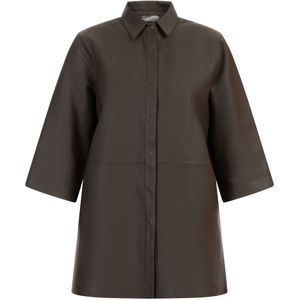 Dreimaster Leren overhemd Dames taupe