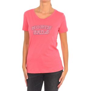 North Sails - T-shirt - Roze - Katoen - Korte Mouwen met Geribbelde Halslijn