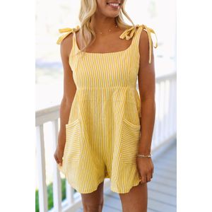 Gestreepte Tiestrap Jumpsuit Met Zakken