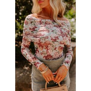 Floral Mesh Top Offshoulder Lange Mouwen