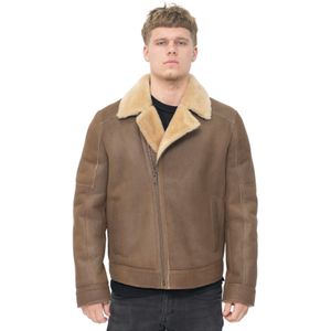 Bruma - Bruin - Leren Bikerjack - Heren - Schapenvacht