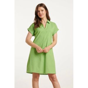 Smashed Lemon - 25176 - Linnen Jurk - Lime Groen - Met Kraag