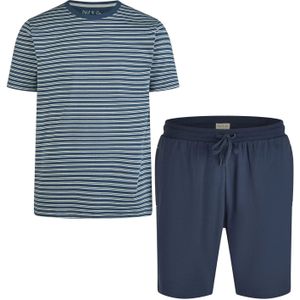 Phil & Co Heren shortama korte pyjama katoen blauw / grijs gestreept