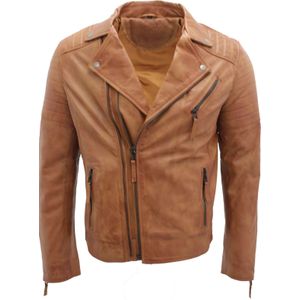 Leren Bikerjack - Brando-stijl - Slim-fit - Gekruiste Rits