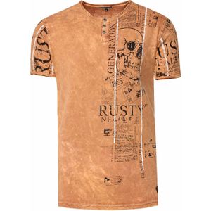 Rusty Neal - T-shirt - Katoen - Normale Pasvorm - Knoopstreep en Prints aan de Voorkant