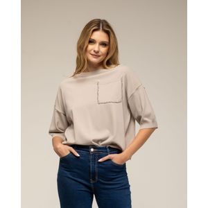 Gebreide Trui - Korte Mouwen - Voorzak met Strass-Details - Ronde Halslijn