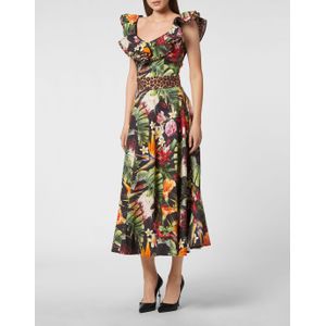 Philipp Plein - Long Dress Flowers - Jurk - Veelkleurig - Katoen Poplin