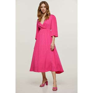 Fuchsia - Empire Lijn - Jurk - Midi-lengte - Klokmouwen van ¾ lengte