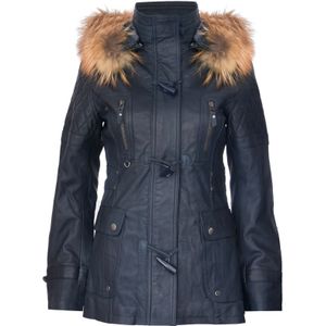 Dames - Gewatteerde Leren Parka - Zwart - Diamond Quilted