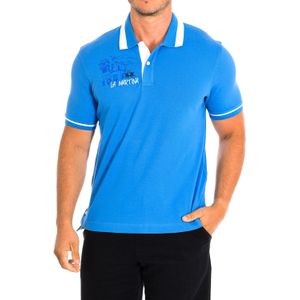 La Martina - Blauw-Witte Polo Shirt - Heren - Katoen - Korte Mouwen