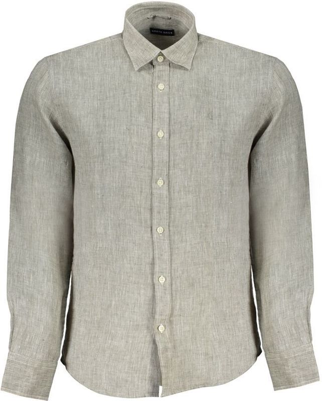 North Sails - Linnen Overhemd - Grijs - Linnen - Italiaanse Kraag - Regular Fit
