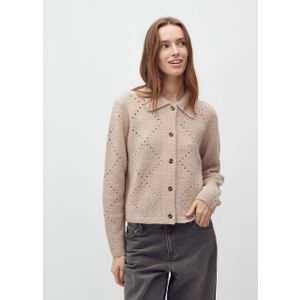 mbyM - Pallioma-M - Vest - Beige - Gebreid met Kraag en Opengewerkte Details