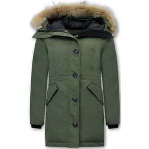 Parka Dames - Winterjas - Groen - 20% Polyester 80% Katoen - Slim Fit