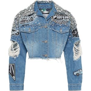Philipp Plein - Denim Jacket Racing - Blauw - Dames - Cropped Fit