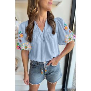 Geborduurde Puff Sleeve Blouse