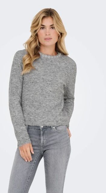 Jacqueline de Yong - Jdyalva Life Embellish - Gebreide Trui - Medium Grey Melange