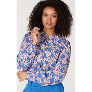 JANSEN AMSTERDAM Waf741 blouse print and smockdetail at cuff multi blue