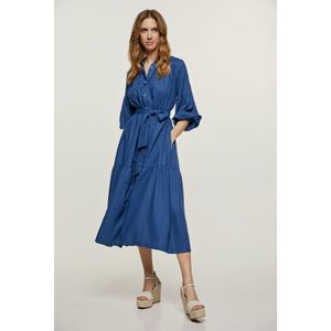 Linnen - Midi-jurk - Blauw - Met Zakken