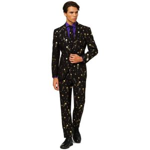 Carnaval Feest OppoSuits Pak - Zwart - Gouden Folie - Slim Fit