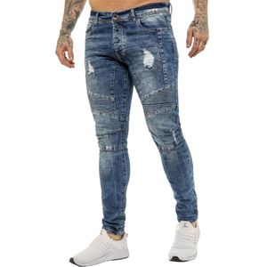 Enzo - Heren Skinny Stretch Biker Denim Jeans - Blauw