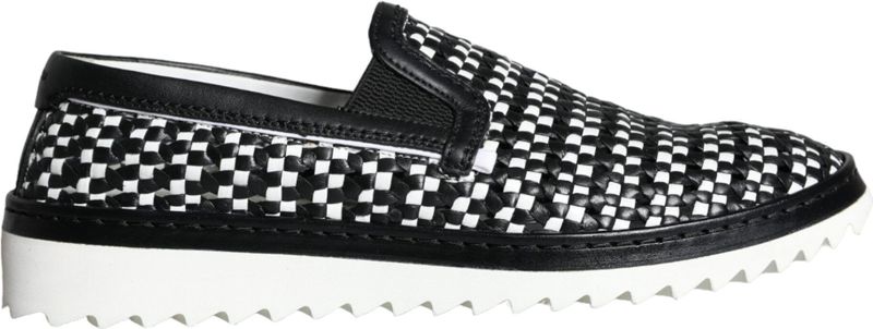 Geweven Leren Instappers Stoere Ruitpatroon