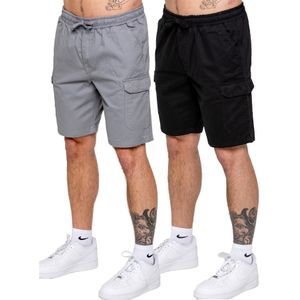 Kruze - Chino Cargo Shorts - Zwart en Lichtgrijs - 2 Pack - Korte Broek