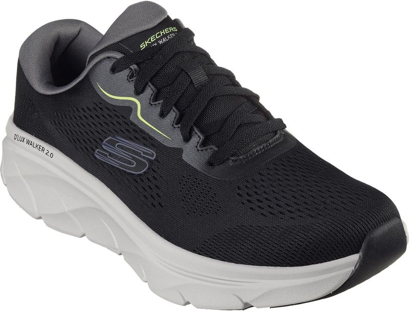 Skechers D'lux Walker 2.0 Swave Sneaker voor heren, Zwart Engineered Mesh Synthetische Lime Trim, 39.5 EU