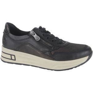 Rieker - Dames Sneakers - Zwart - Leer/Synthetisch - Comfortabele Pasvorm