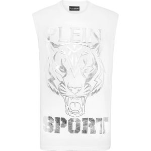 Plein Sport - Tank Top Tiger - Mouwloze Trainingstop - Wit - Katoen