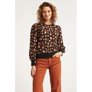 Smashed Lemon 23598 animal print gebreide top met pofmouwen in bruin