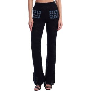 KWPA00024 Flare-broek in opengewerkt breisel voor dames