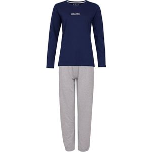 By Louise Dames pyjama set lang katoen donkerblauw / grijs gestipt