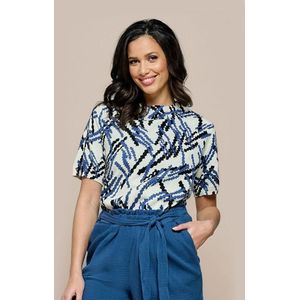 Mylah - Print Top - Offwhite / Blauw - Dames