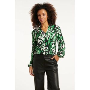 Smashed Lemon Groen en zwart dierenprint top met v-hals |