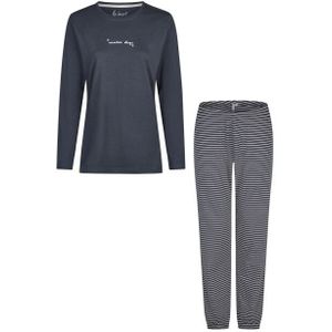By Louise Dames pyjama set lang katoen donker/wit gestreept