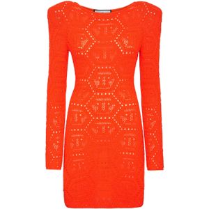 Philipp Plein - Knit Dress Monogram - Jurk - Oranje - Wolmix
