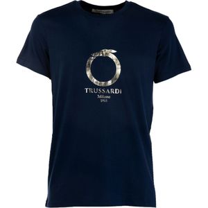 Effen heren T-shirt met korte mouwen en ronde hals met logoprint