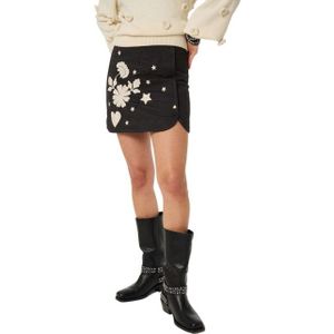 Fabienne Chapot - Rok - Zwart - Stof - Bloem- en Stermotieven