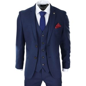 Heren - Marineblauw - 3-delig Kostuum - Klassiek Retro