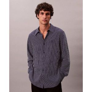 Calvin Klein - Overhemd - Donkerblauw/Wit - Comfort Fit - Lange Mouw
