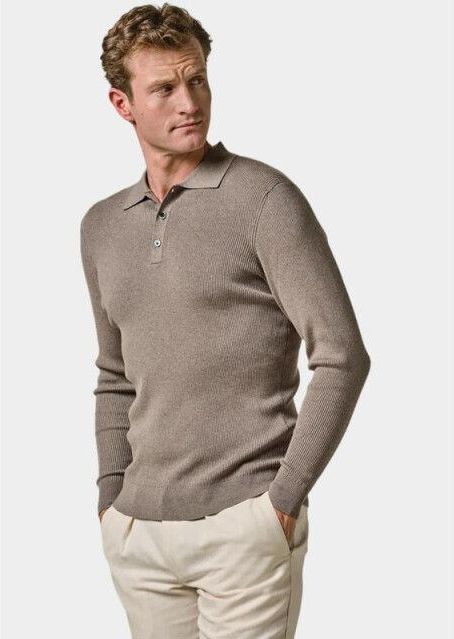 Profuomo Polo lange mouw Bruin PPWJ10003/B