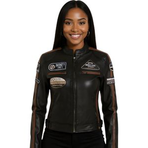 Dames - Leren Bikerjack - Zwart - Dalby - Met Racebadges