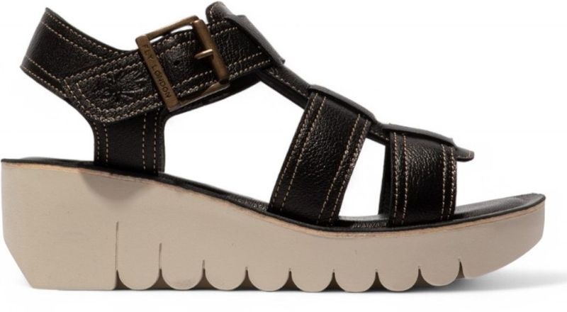 Fly London - YUDD236FLY - Sandalen - Zwart - Leer - Espadrille Platform Wedges