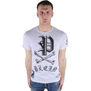 Philipp Plein - MTK0306 01 - T-shirt - Wit - Ronde Hals - Diamante Detaillering
