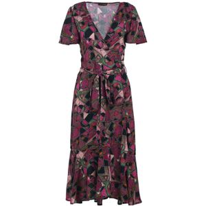 Geometrische Allure - Midi-jurk - V-hals - Korte Ruche Mouwen