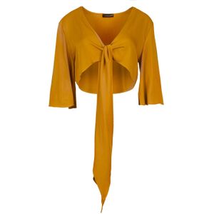 Bolero Top - Mosterdkleur - Geweven Viscose - ¾ Klokkende Mouwen