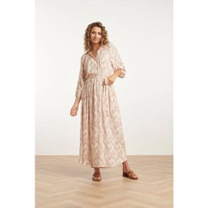 Smashed Lemon - 25042 - Maxi Jurk - Nude Tinten - V-hals met Aztec Print