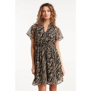 Smashed Lemon - Korte Jurk - Dierenprint - Zwart/Zand - Chiffon