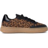 Tamaris Dames Luipaard Zwarte Leren Mode Gestreepte Veterschoenen