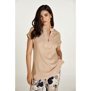 Blousetops - Beige - Mouwloze Top - Linnen Stijl - V-hals